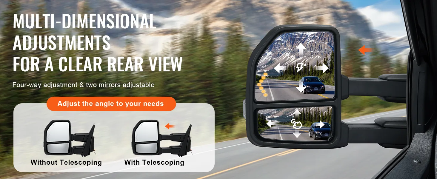 VEVOR towing mirrors ford f150 showcasing adjustable telescoping mirrors for enhanced rear visibility.