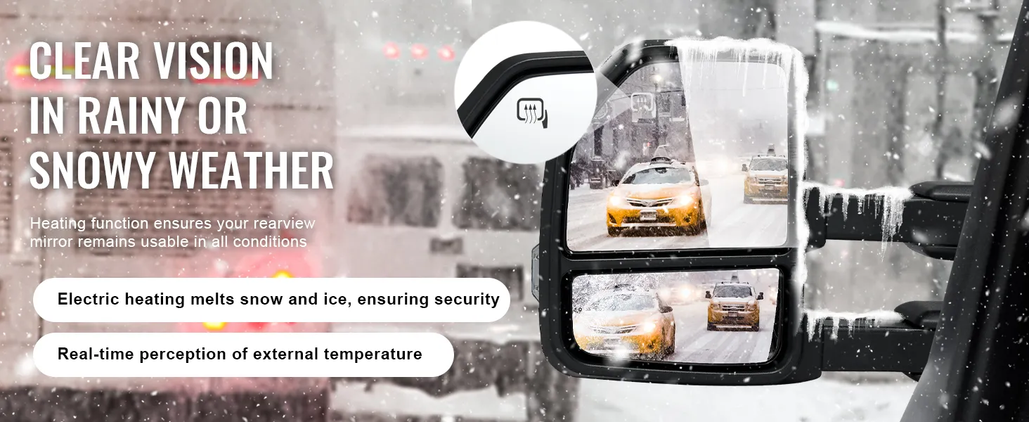 VEVOR towing mirrors ford f150 with electric heating for clear vision in snowy weather.