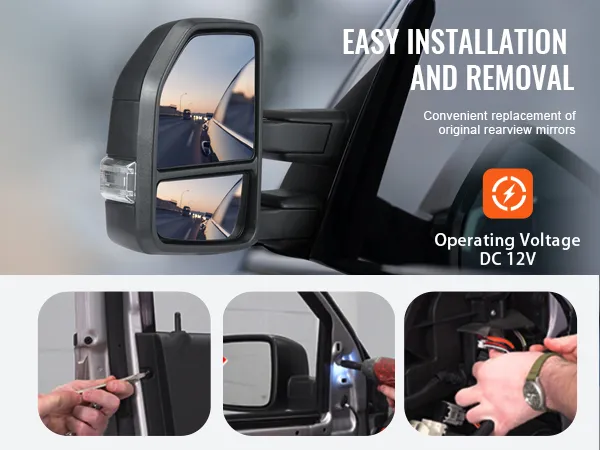 VEVOR towing mirrors ford f150 with easy installation and removal, 12v operating voltage.