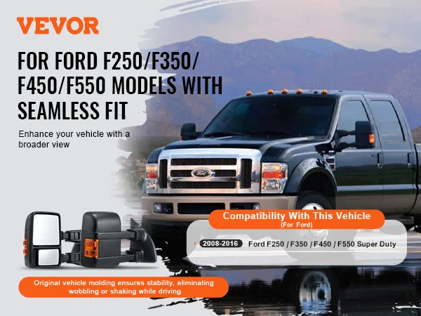 Espejos de remolque VEVOR para Ford f250/f350/f450/f550, ajuste perfecto, mejora de la visión más amplia.