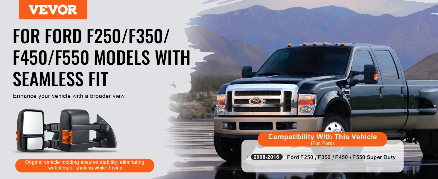Espejos de remolque VEVOR para Ford f250/f350/f450/f550, ajuste perfecto, mejora de la visión más amplia.