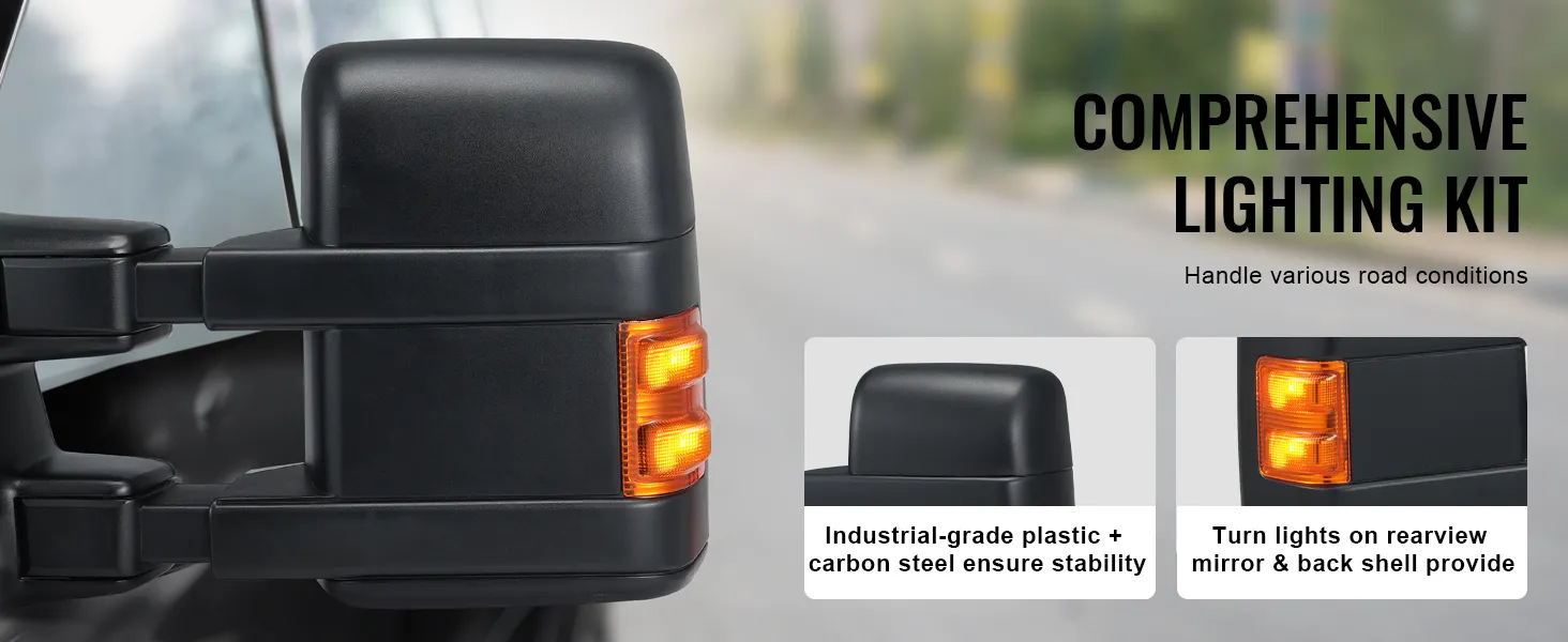 VEVOR towing mirrors for ford f250 f350 f450 f550 with integrated turn lights and durable build.
