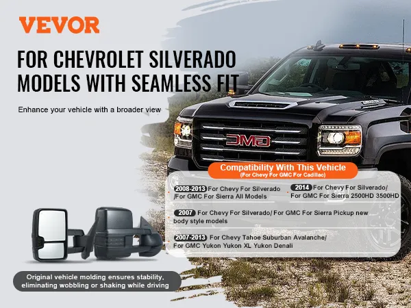 VEVOR towing mirrors silverado seamless fit for chevrolet silverado with broader view enhancement.