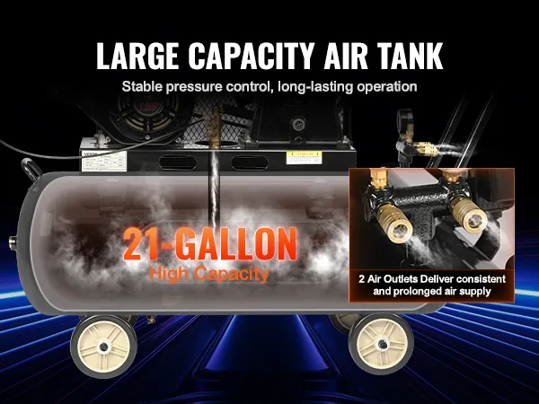 Compresor de aire a gas VEVOR con tanque de 21 galones, gran capacidad para un funcionamiento estable y duradero.