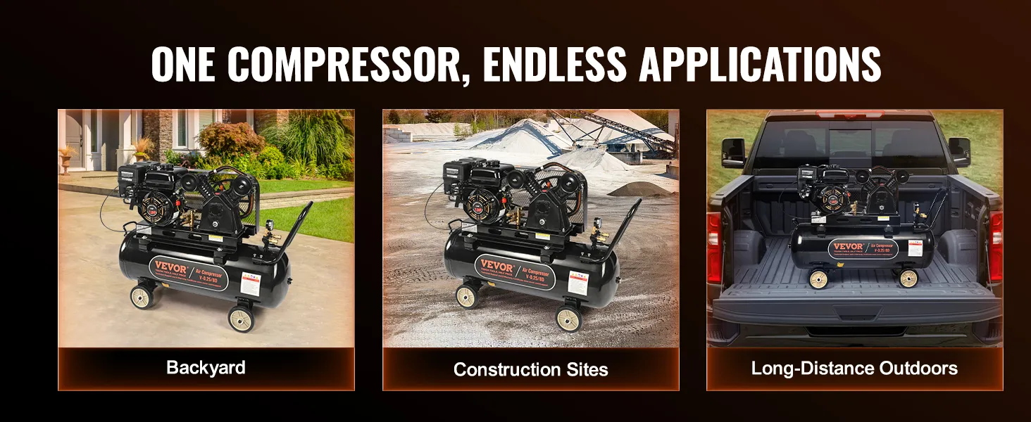 Compresor de aire a gas VEVOR para patios, sitios de construcción y exteriores de larga distancia.
