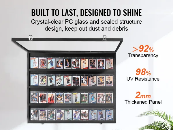 VEVOR sports card display case with clear pc glass, uv resistance, and sealed for dust protection.