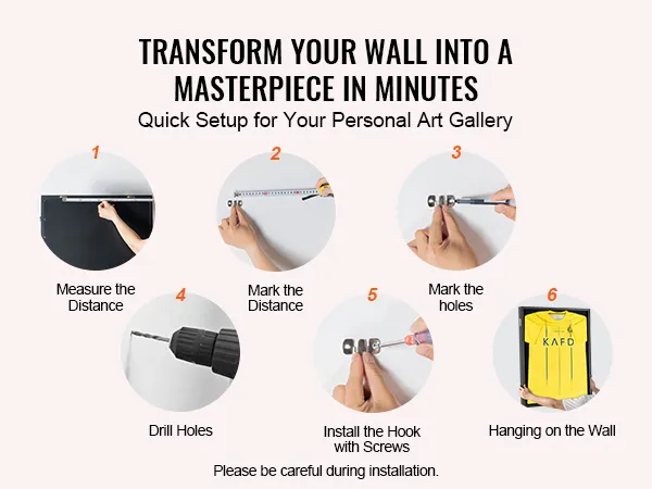 transform your wall with quick setup steps for the VEVOR jersey display case: measure, mark, drill, hook, hang.