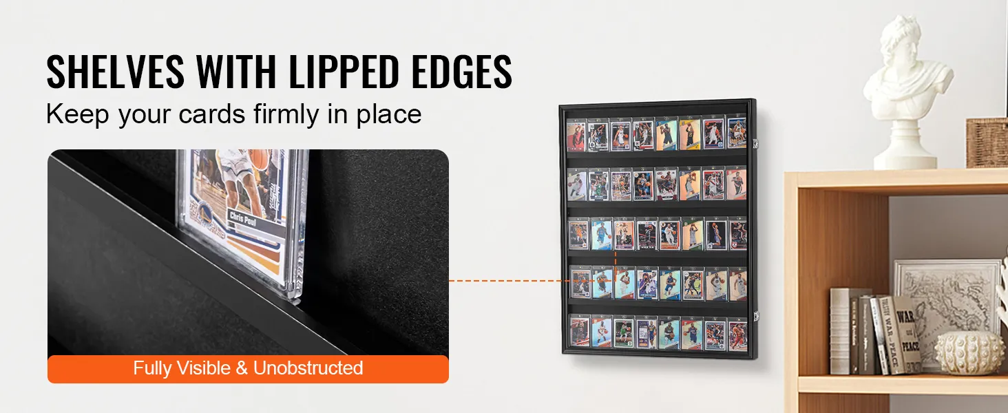 VEVOR sportkaartendisplay met opstaande randen, waarin meerdere sportkaarten stevig op hun plaats blijven.