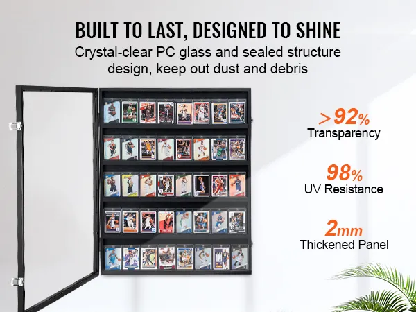 VEVOR sportkaart display case met kristalhelder pc-glas, uv-bestendig en stofdicht, afgesloten ontwerp.