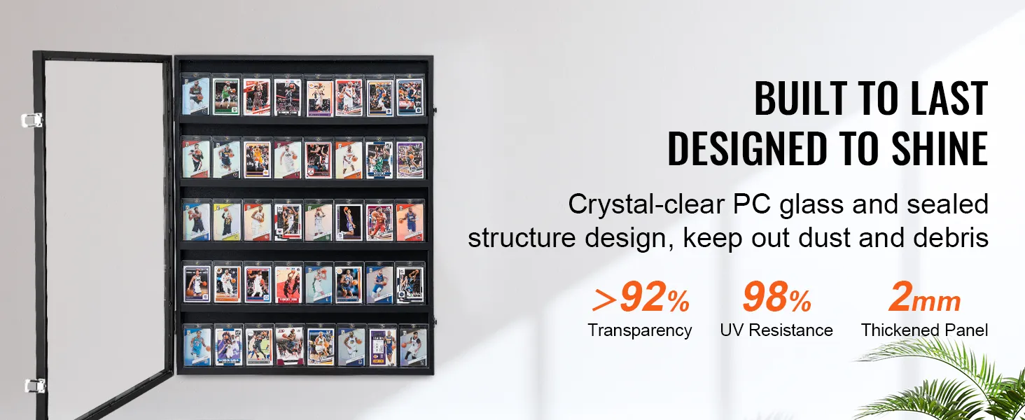 VEVOR sportkaart display case met kristalhelder pc-glas, uv-bestendig en stofdicht, afgesloten ontwerp.