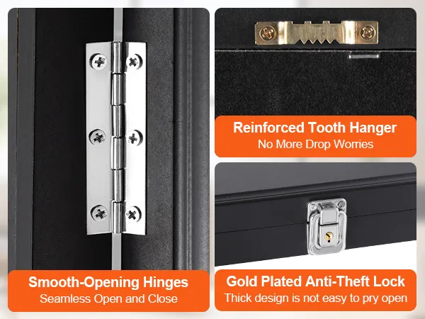 soepel openende scharnieren, versterkte tandhanger, vergulde antidiefstalslotdetails op de VEVOR sportkaartenvitrine.