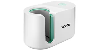 Máquina prensadora de tazas VEVOR en color blanco con revestimiento verde y panel de control digital.