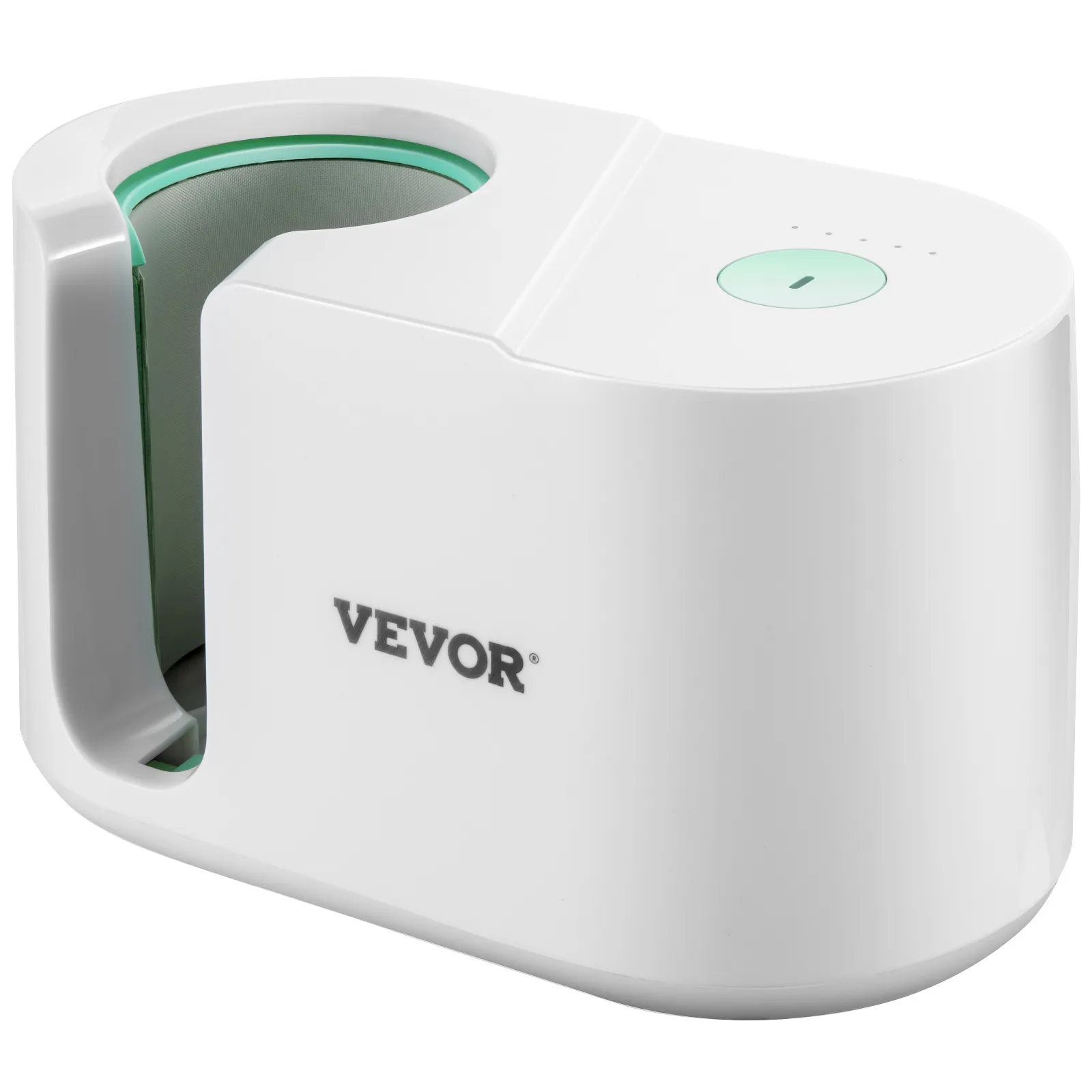 Prensa de tazas VEVOR en un elegante diseño blanco con una carcasa interior verde.
