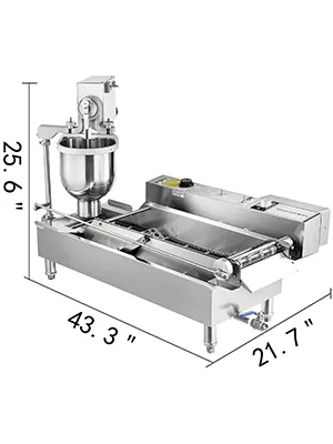 Máquina para hacer donuts VEVOR con dimensiones: 43,3" x 21,7" x 25,6".