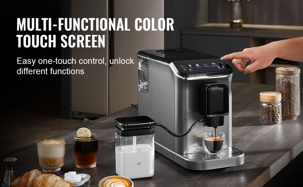 Machine à Expresso Automatique VEVOR Avec Broyeur - 15 Bars, 15 Réglages Mouture, Réservoir 1,5L, Trémie 180g - Bureau - 6