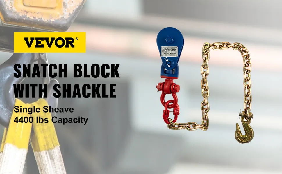 VEVOR 2ton snatch block with shackle, single sheave, 4400 lbs capacity