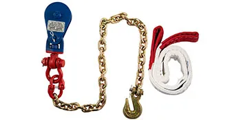 VEVOR 2ton snatch block with chain and hook alongside a white and red strap.