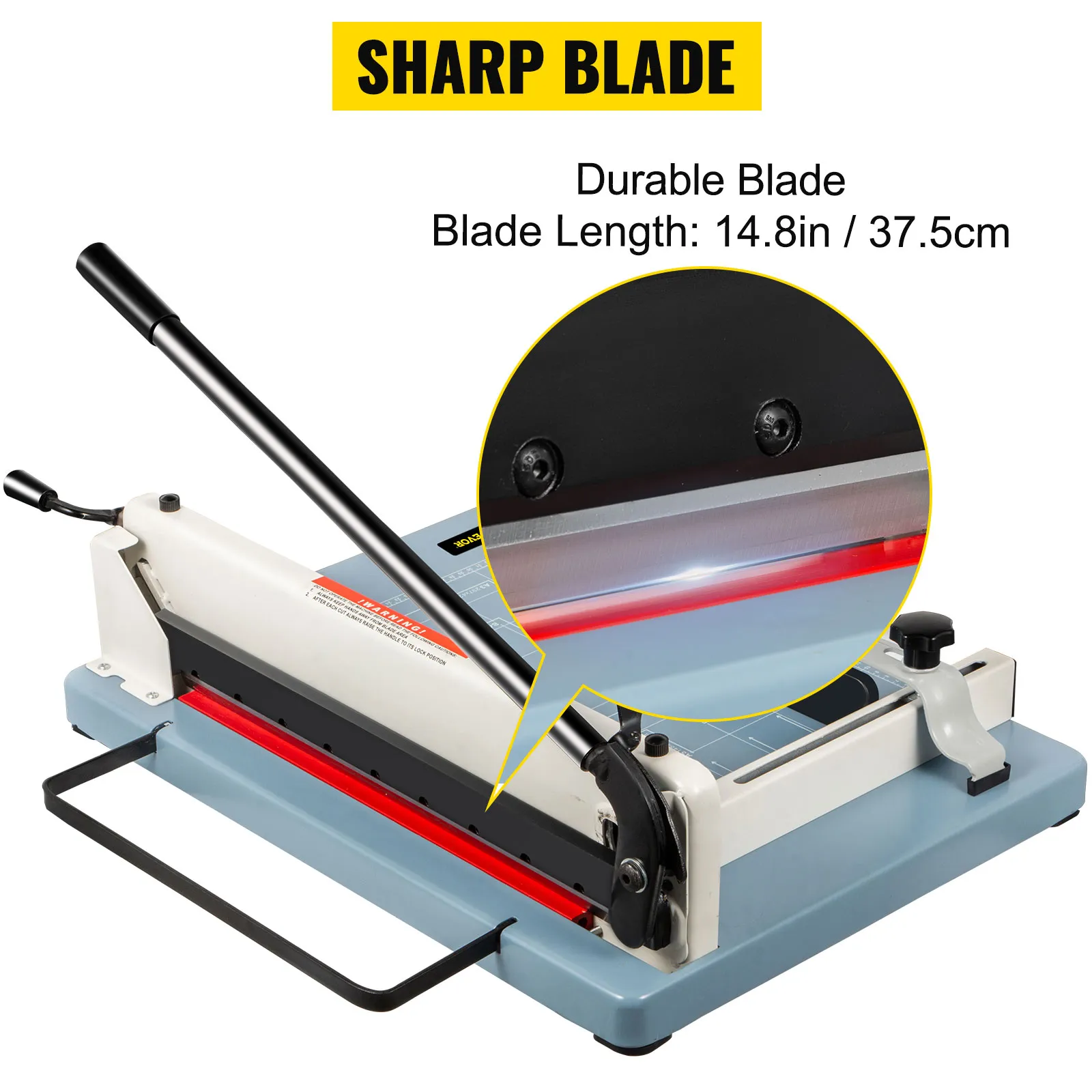 VEVOR industrial paper cutter with sharp, durable 14.8in blade.