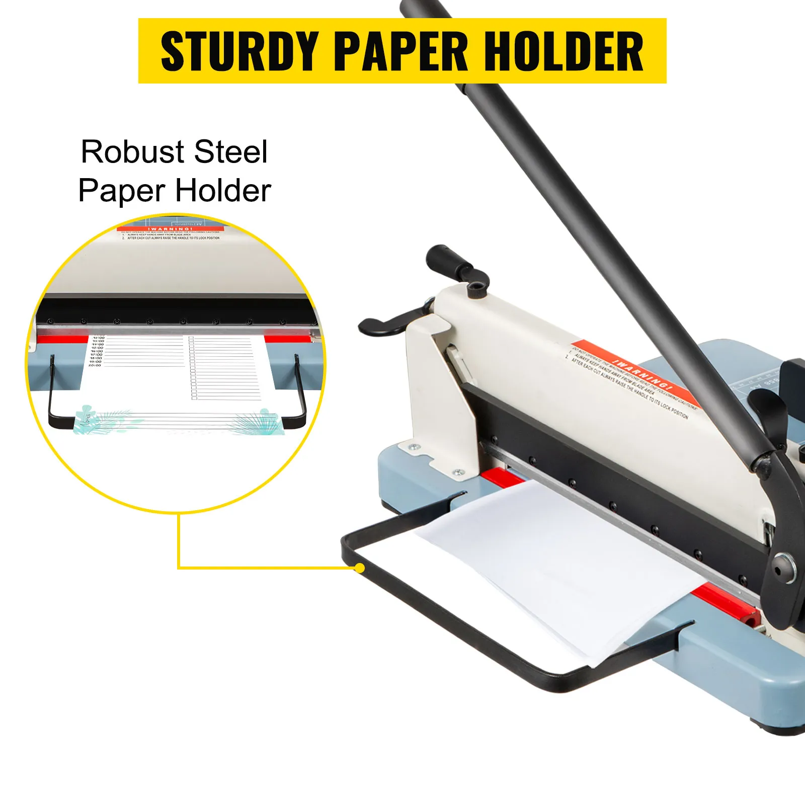 VEVOR industrial paper cutter with sturdy robust steel paper holder.