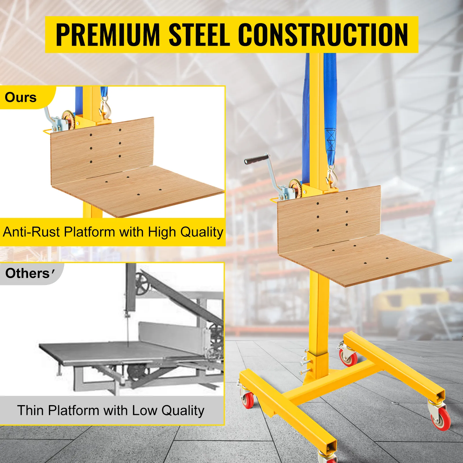 VEVOR manual winch stacker with premium steel construction anti-rust platform.