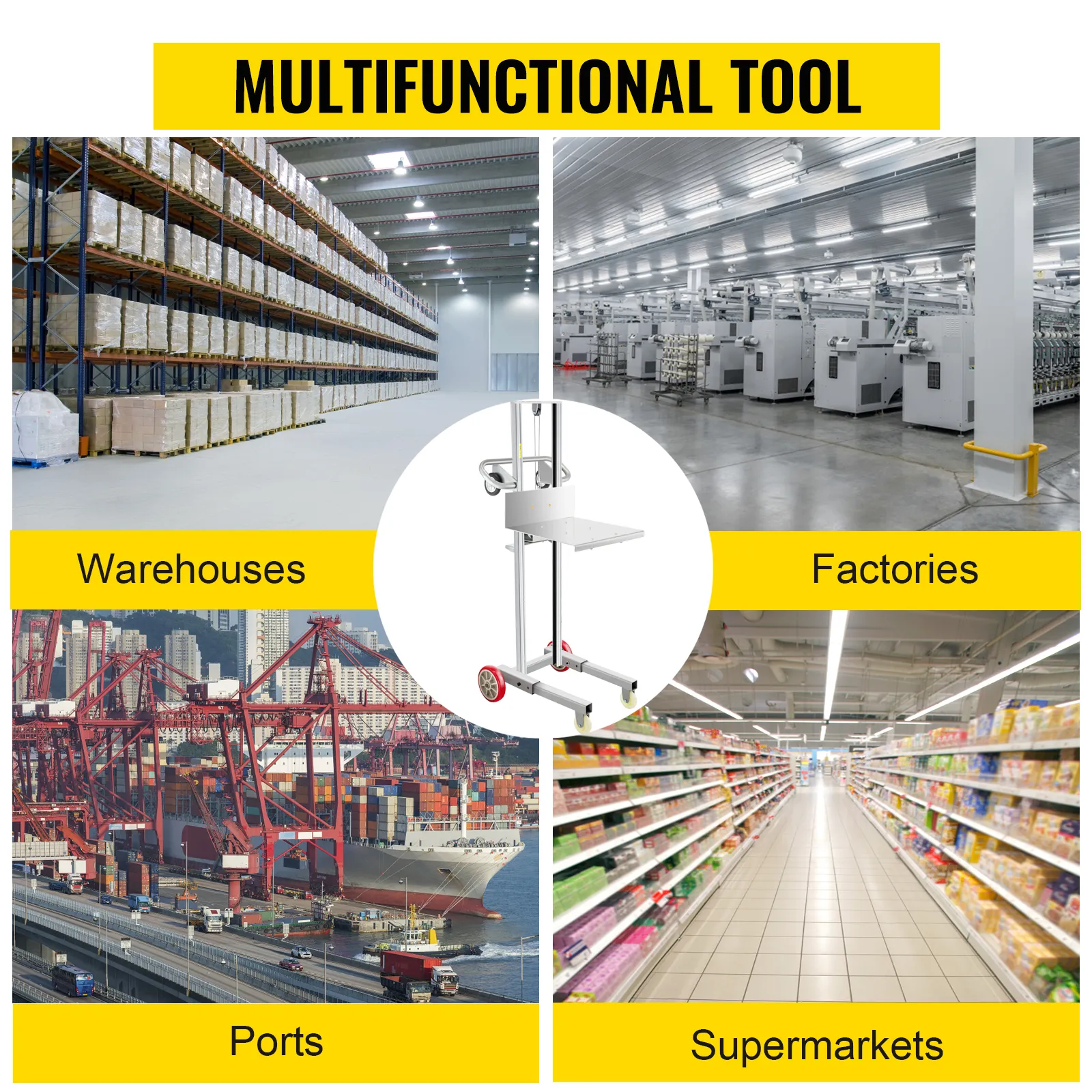 Apilador manual con cabrestante VEVOR para fábricas, almacenes, puertos y supermercados.