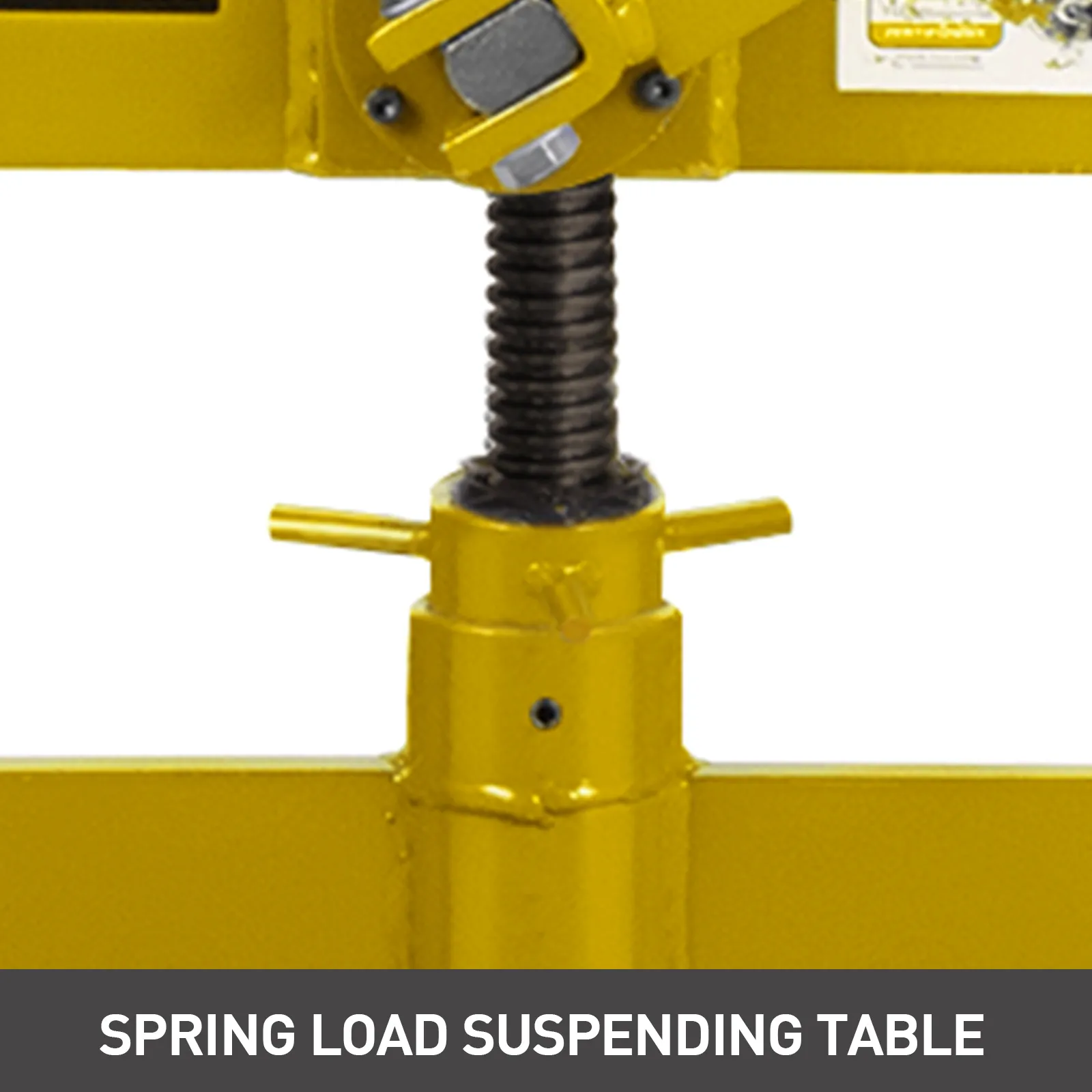Gelbes VEVOR-Pflastersteinspaltwerkzeug mit federbelastetem Aufhängetisch.