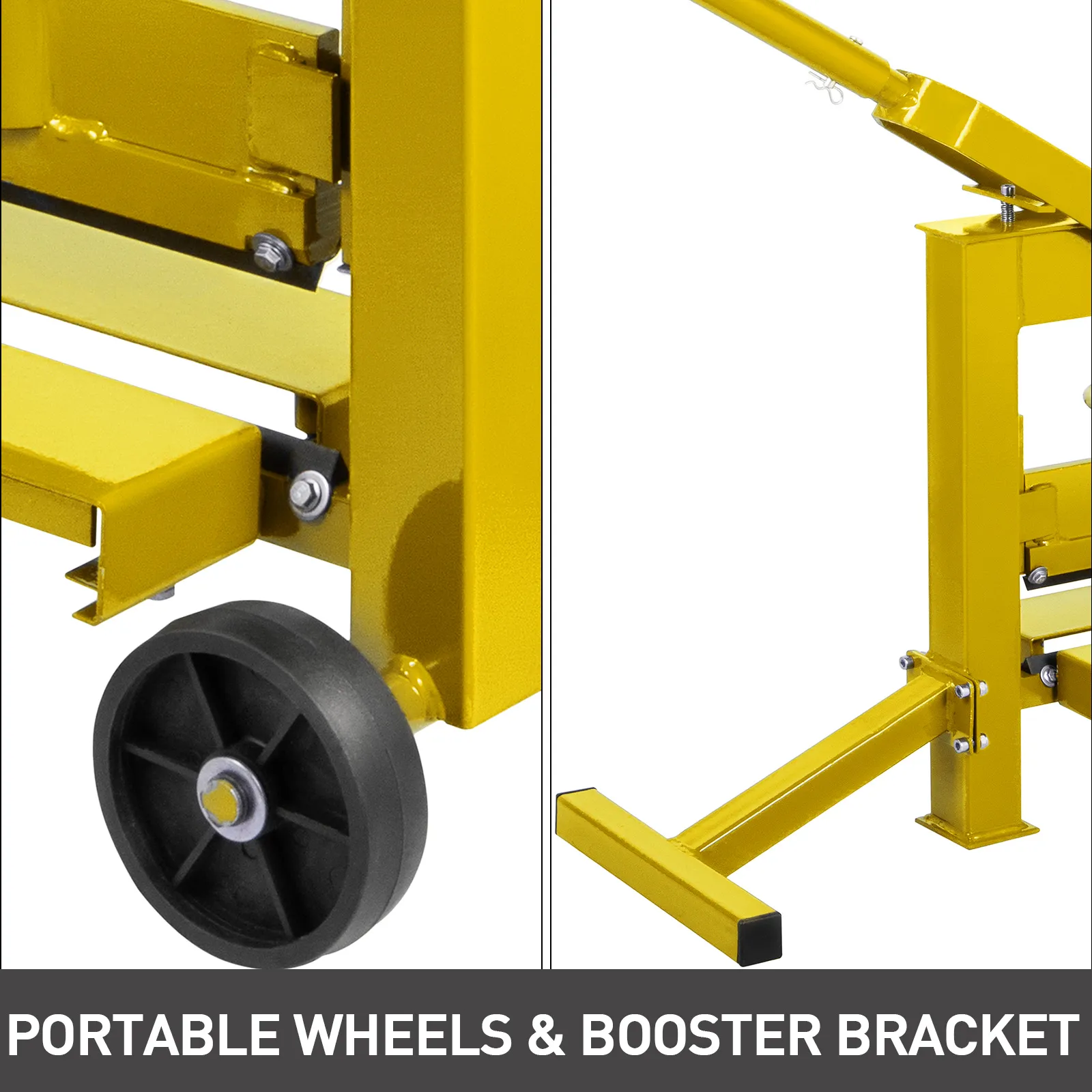 VEVOR Pflasterstein-Spaltwerkzeug mit tragbaren Rädern und Booster-Halterung in Gelb.