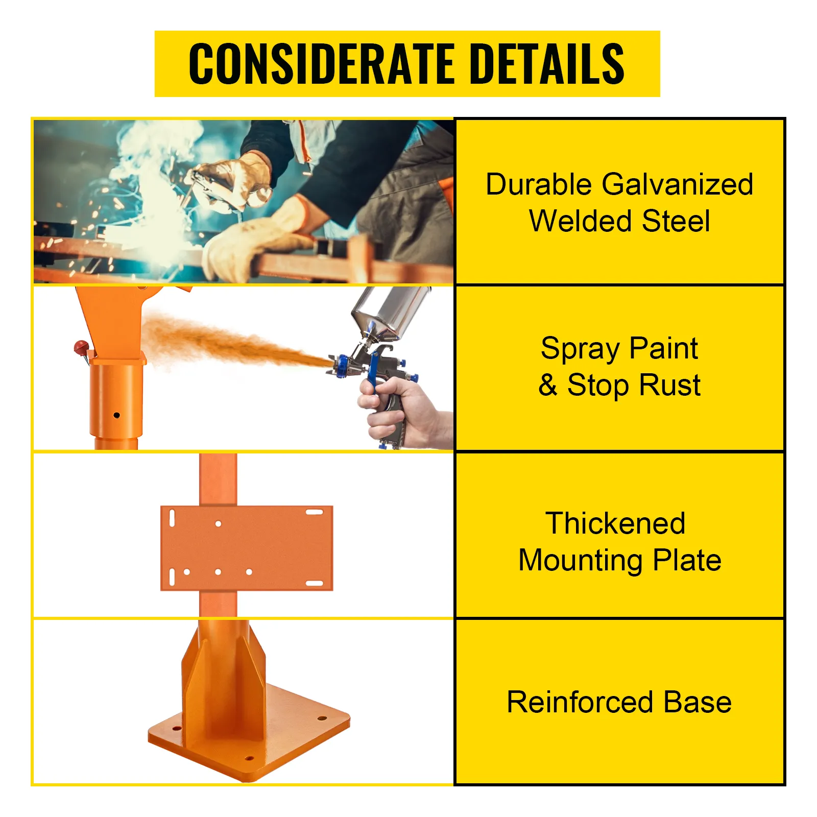 Grúa pescante VEVOR duradera de 2200 libras con acero galvanizado, pintura antioxidante y base resistente.