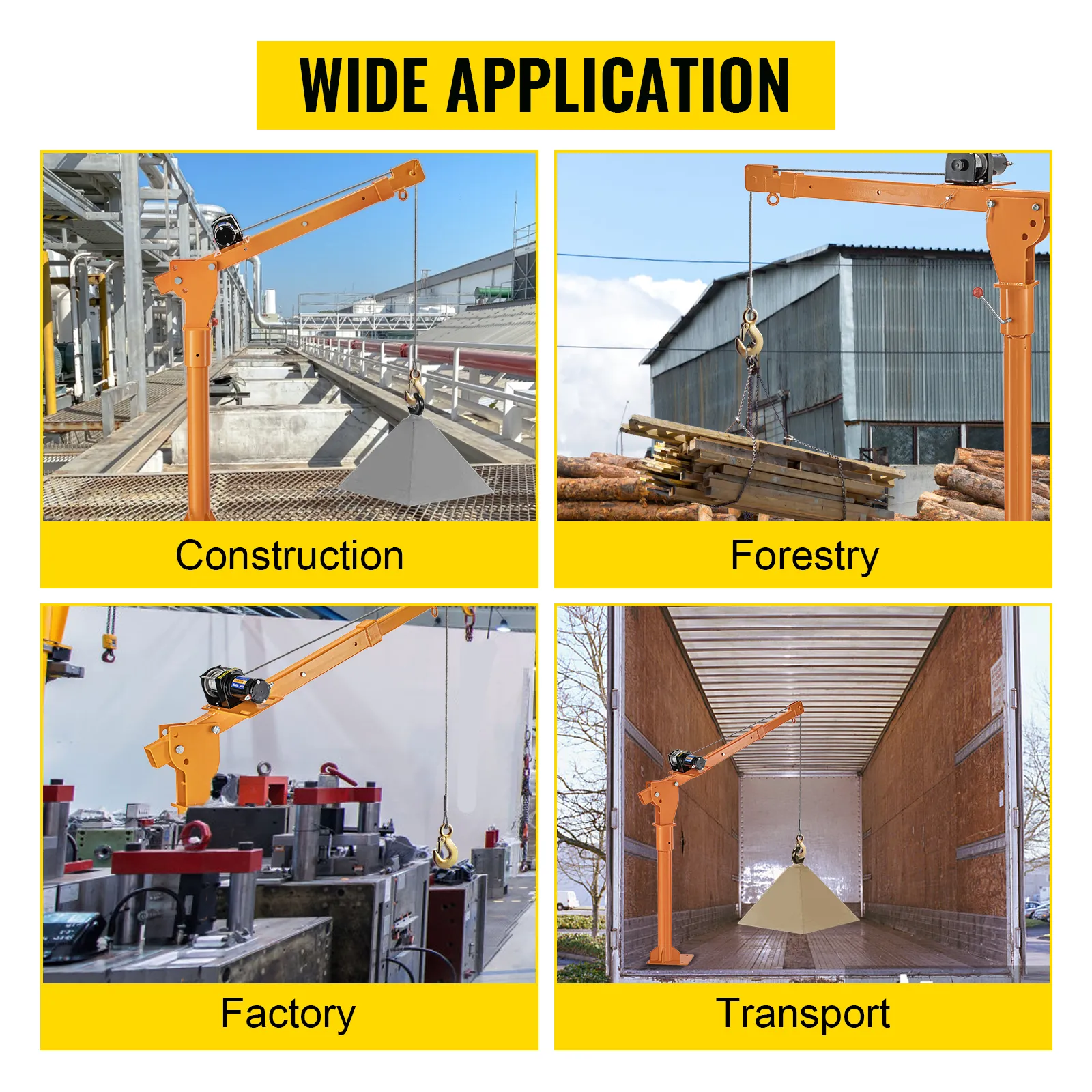 Grúa pescante VEVOR de 2200 libras para uso en construcción, silvicultura, fábrica y transporte.