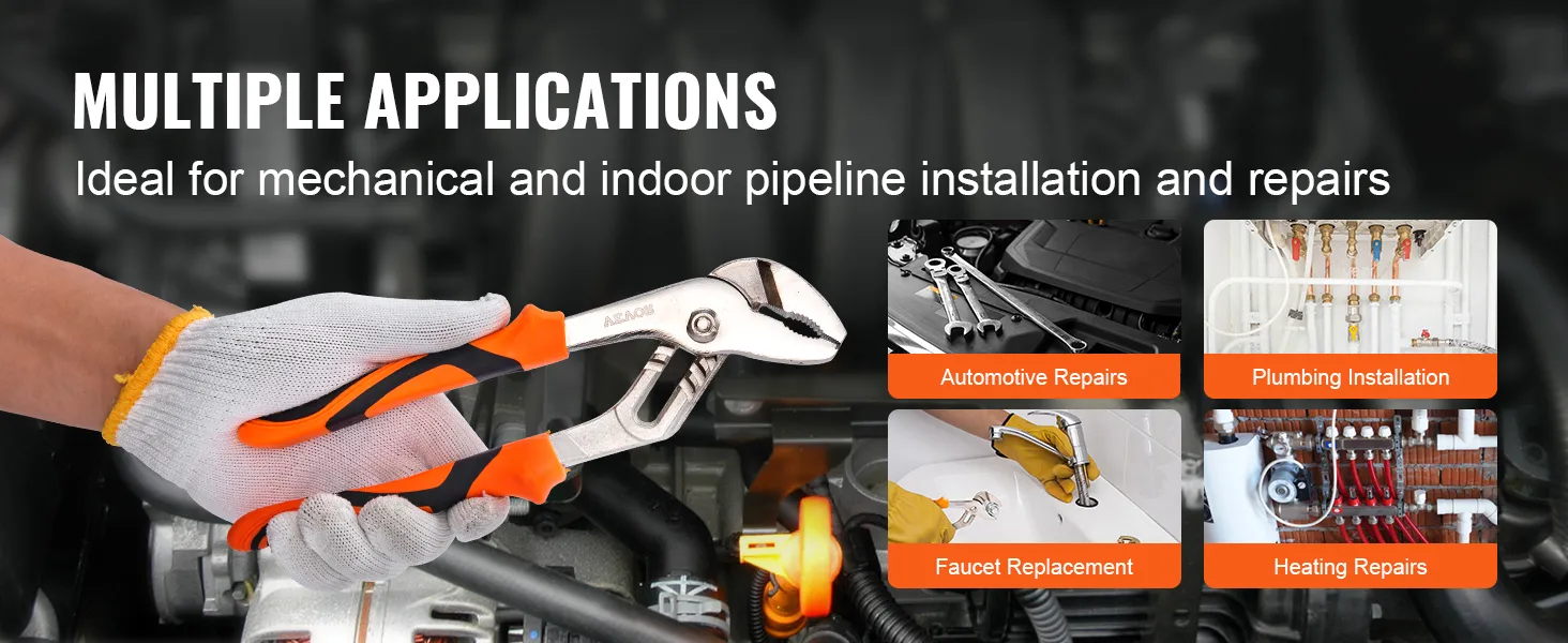 hand using VEVOR groove joint pliers for mechanical and indoor pipeline installation and repairs.