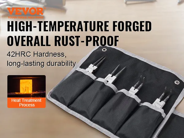 VEVOR snap ring pliers set with heat-treated, rust-proof high-temperature forged design and 42hrc hardness.