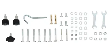 różne elementy złączne, klucze i komponenty do montażu stojaka na worek treningowy VEVOR.