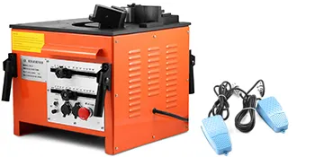 orange VEVOR rebar bender with dual blue foot pedals for precise bending control.