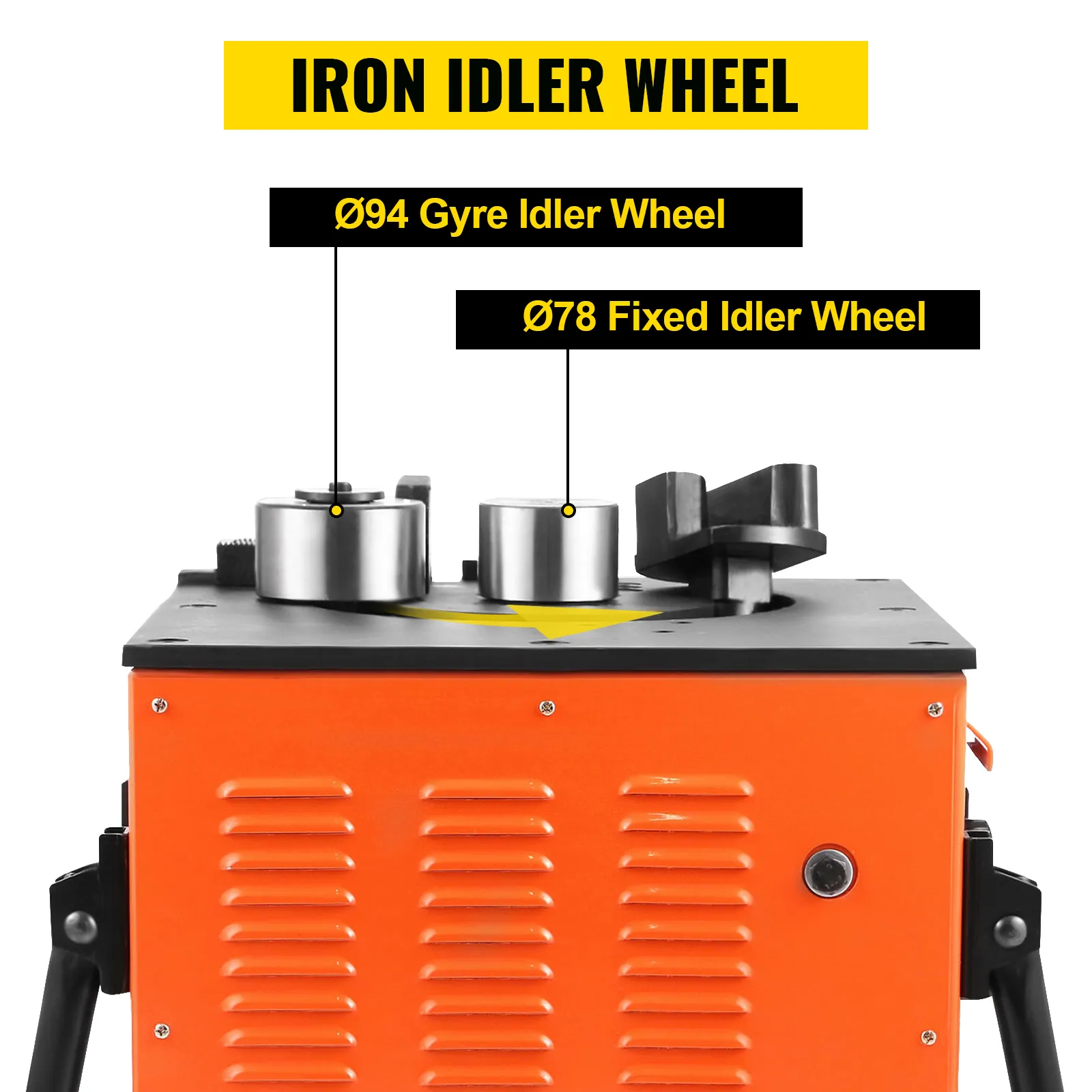 VEVOR rebar bender with ø94 gyre and ø78 fixed iron idler wheels.