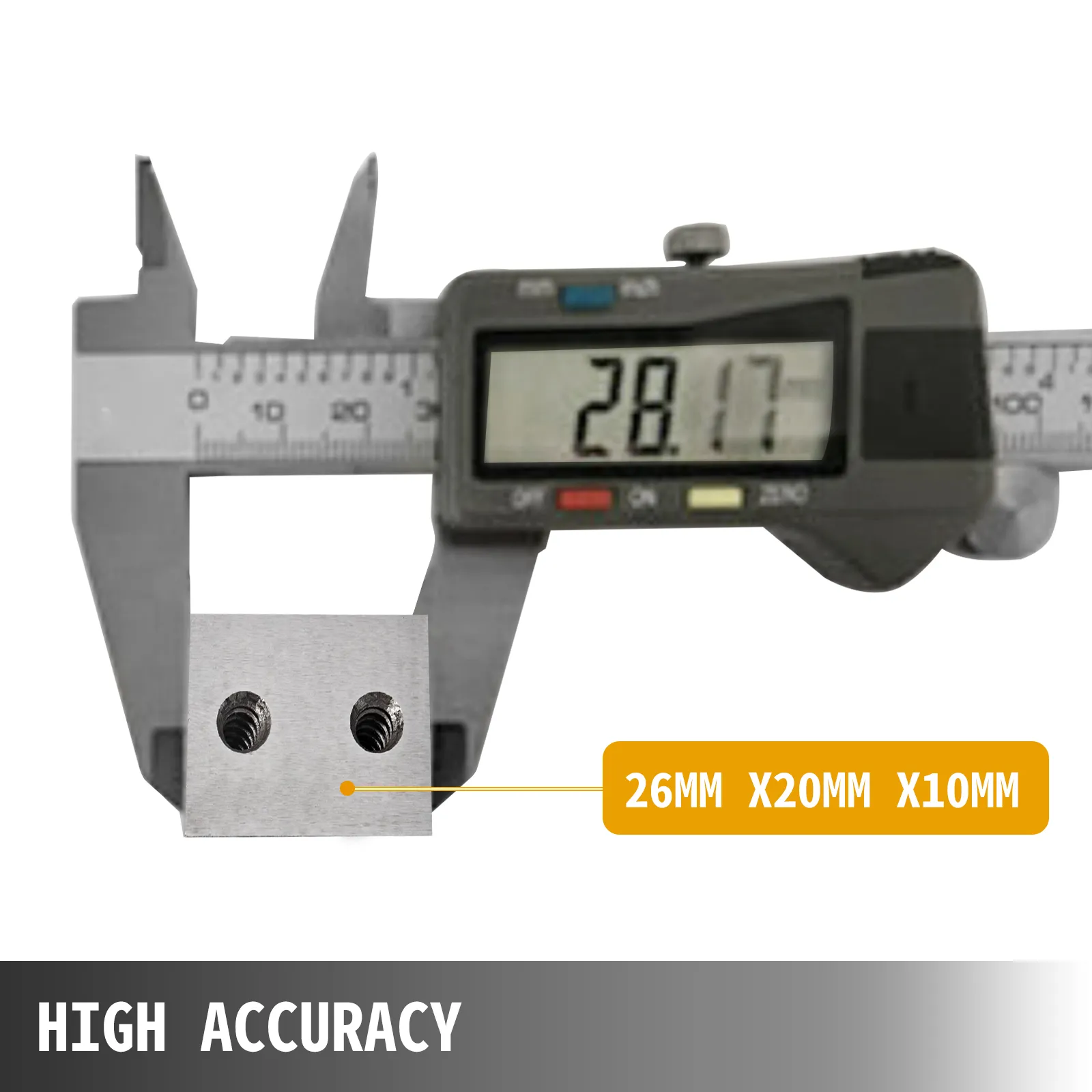 VEVOR rebar cutter blades with precise measurements using a digital caliper.