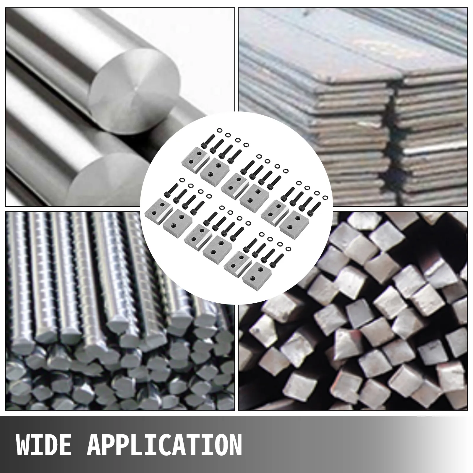 VEVOR rebar cutter blades with various steel bars for wide application.