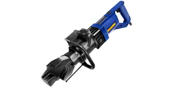 Dobladora de varillas de refuerzo eléctrica VEVOR azul con mango ergonómico y mecanismo de engranajes de alta resistencia