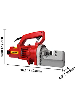 Cortadora de varillas de refuerzo hidráulica eléctrica VEVOR, roja, 16,1" de largo, 8,6" de alto, 4,3" de ancho.