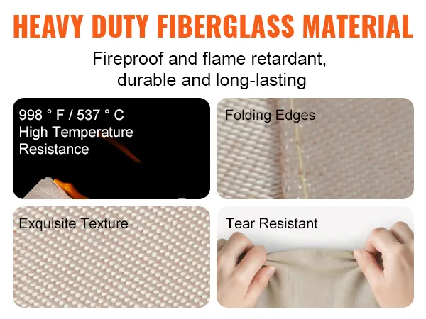 heavy-duty fiberglass VEVOR welding blanket, fireproof, flame retardant, tear-resistant, high-temp resistant.