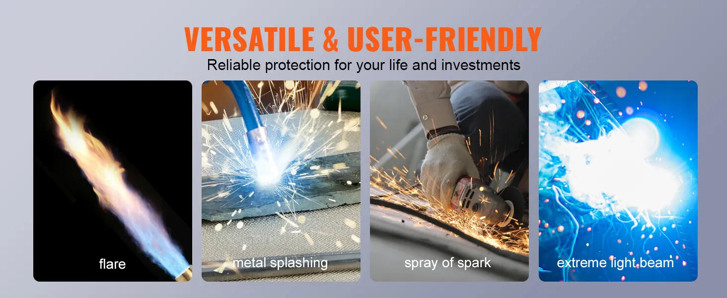 versatile protection from flare, metal splashing, sparks, and light beam with VEVOR welding blanket.