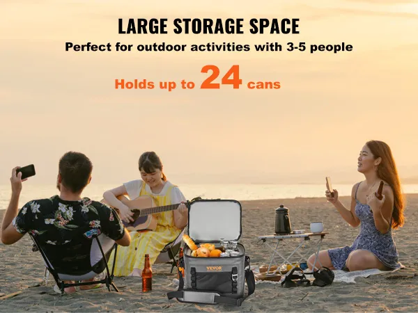 Disfrute de un picnic en la playa con amigos, con la bolsa térmica suave VEVOR con capacidad para hasta 24 latas.