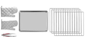 Accesorios de horneado para horno de convección comercial VEVOR: guantes, bandeja y rejillas.