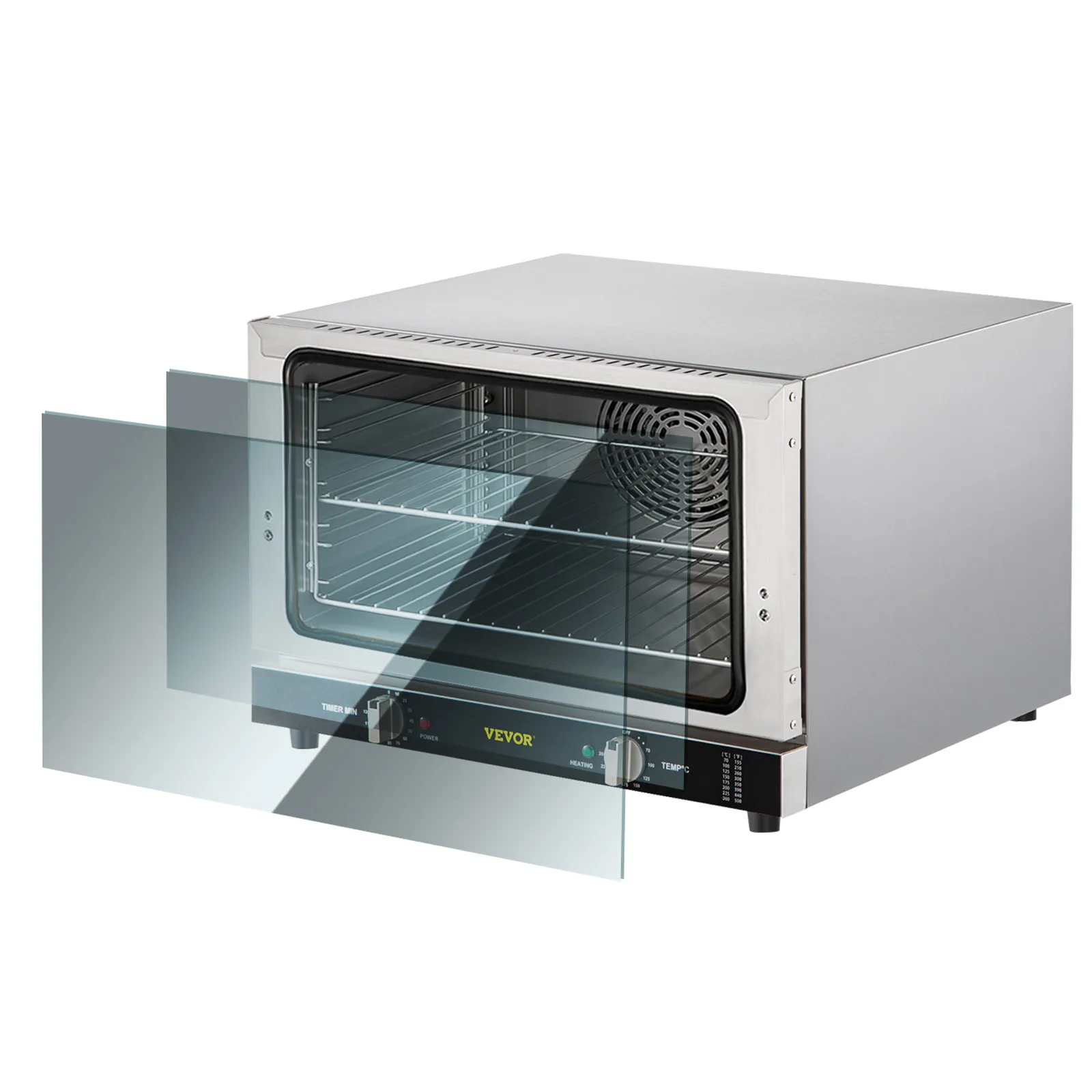 Horno de convección comercial VEVOR, capacidad de 47 l con cuatro estantes y espacio de 1,66 pies cúbicos.