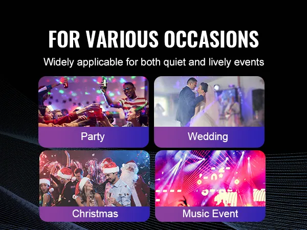 Luces de escenario VEVOR adecuadas para diversas ocasiones, incluidas fiestas, bodas, Navidad y eventos musicales.