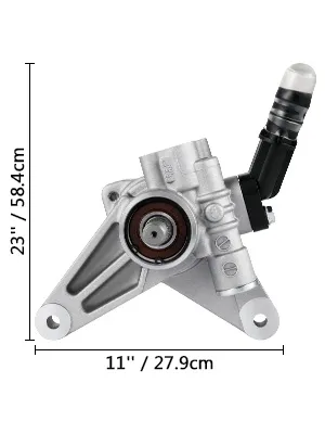 VEVOR power steering pump, measures 23" x 11" / 58.4cm x 27.9cm, silver finish.