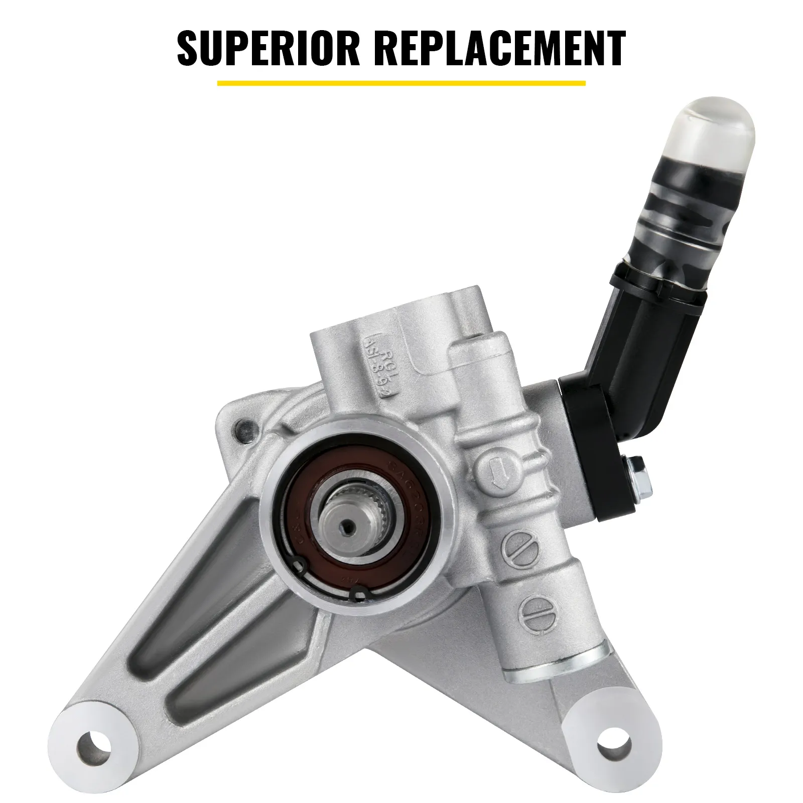 VEVOR power steering pump with mounting bracket and "superior replacement" text.