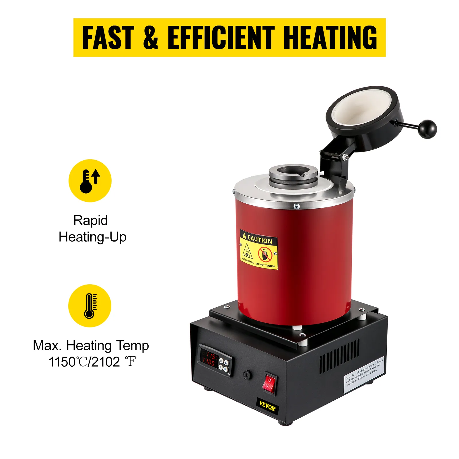 Horno de fusión eléctrico VEVOR con calentamiento rápido y temperatura máxima de 1150 °C/2102 °F