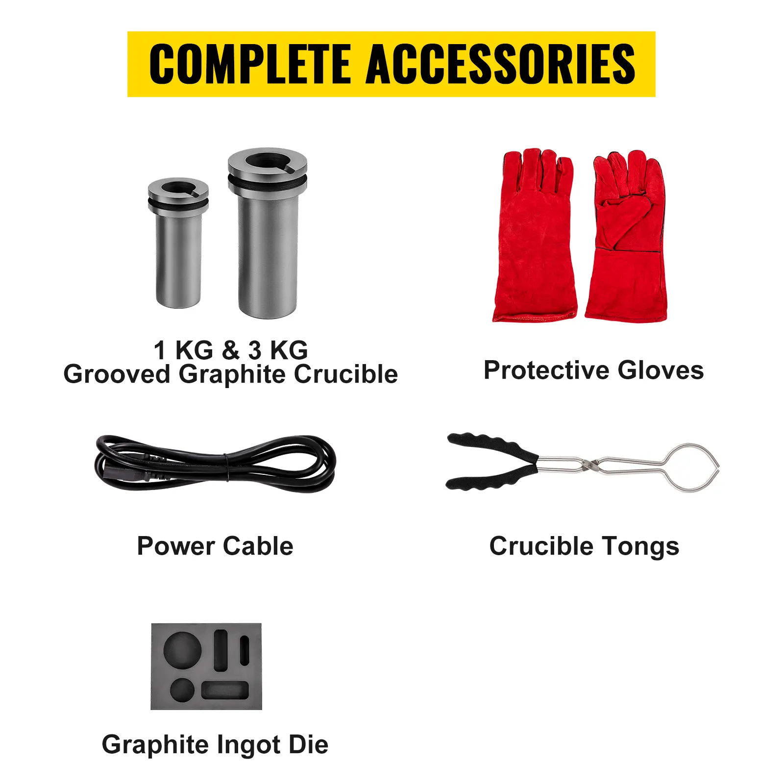 Accesorios completos para horno de fusión eléctrico VEVOR, incluidos crisoles de grafito.