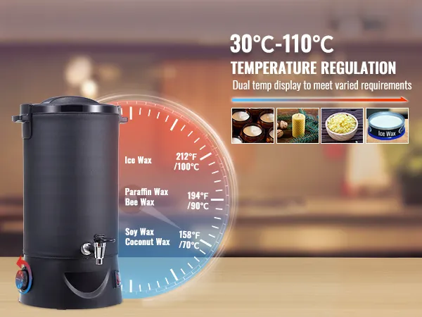 Fundidor de cera VEVOR con pantalla de temperatura dual para un control preciso, que va desde 30 °C a 110 °C.