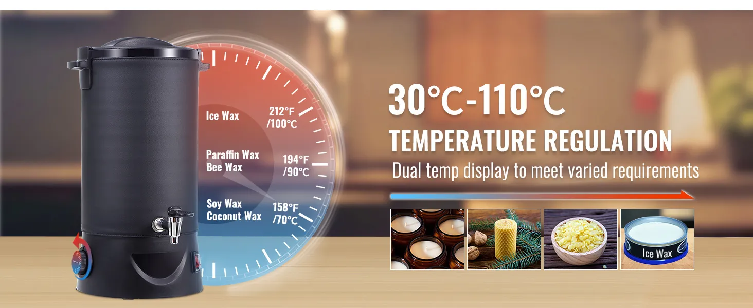 Fundidor de cera VEVOR con pantalla de temperatura dual para un control preciso, que va desde 30 °C a 110 °C.